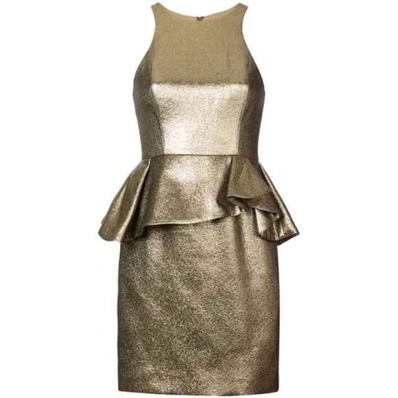 NWT Halston Metallic Jacquard Peplum Mini Dress - Picture 1 of 5